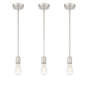 Brushed Nickel Pendant Light Fixtures 3-Pack (No Shades/Bulbs)